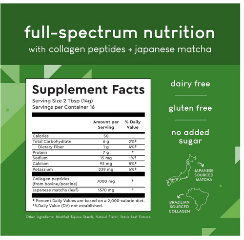 Colágeno Hidrolizado con Matcha Japonés – Polvo de Péptidos | Energía, Salud Intestinal, Articulaciones, Piel y Uñas – Keto & Sin Gluten